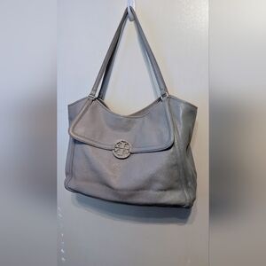 Tory Burch Silver Leather Shoulder Bag Amanda Large Tote
